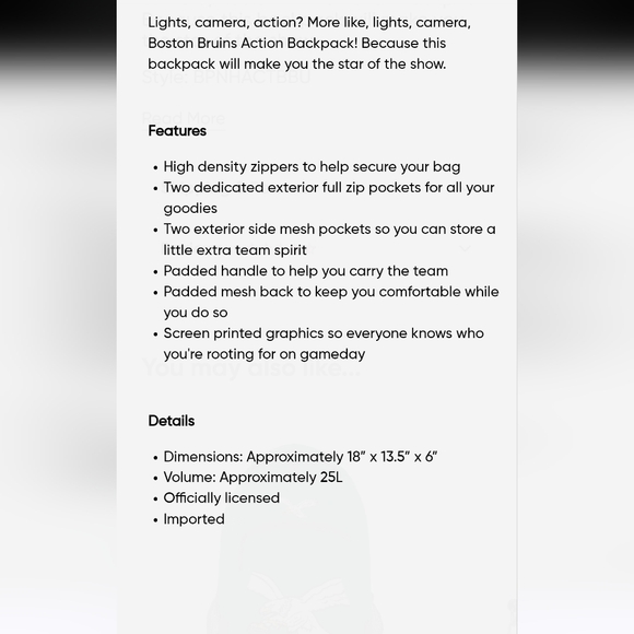 NHL BOSTON BRUINS HOCKEY CANVAS  BACKPACK - Picture 3 of 3